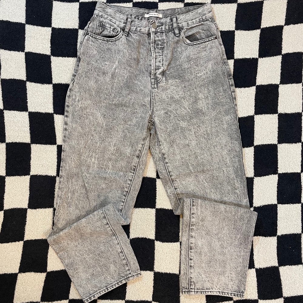 pacsun high rise straight leg gray acid wash denim jeans size 28